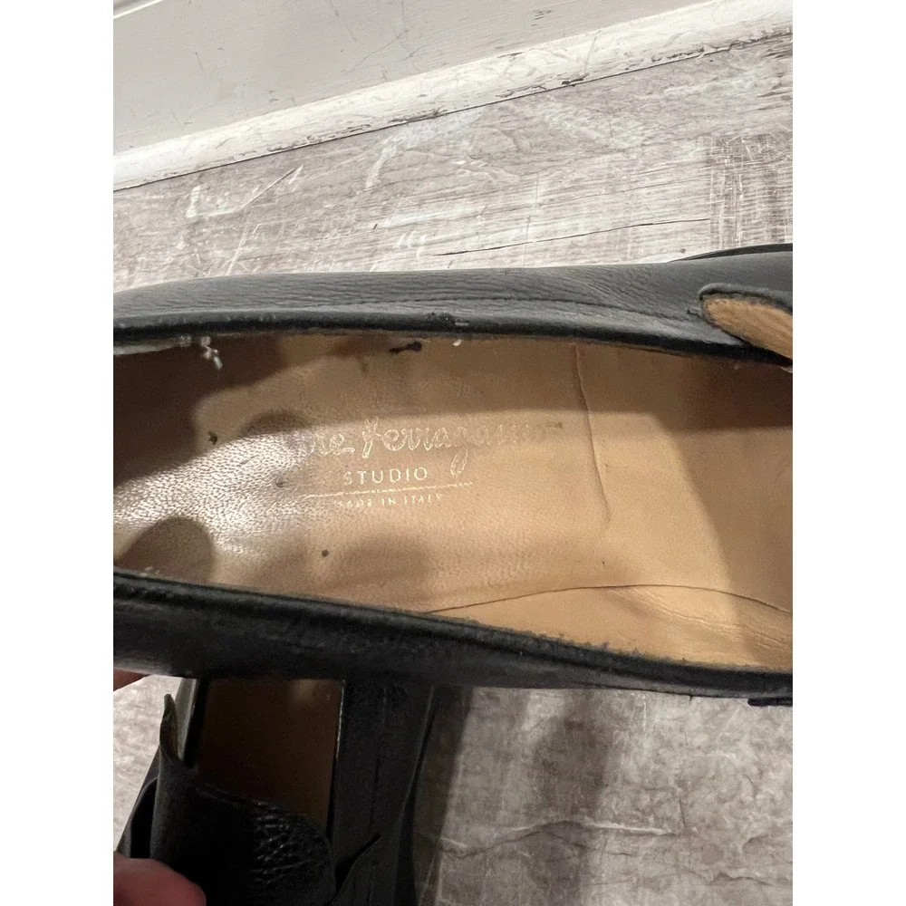 Salvatore Ferragamo Men 9.5 EEE Black Leather Gancini Bit Loafers Italy UH 42062
